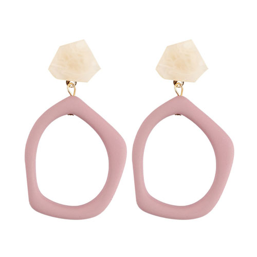 A-FX-E3650pink Pink Marble With Dangling Circle Korean Earstud
